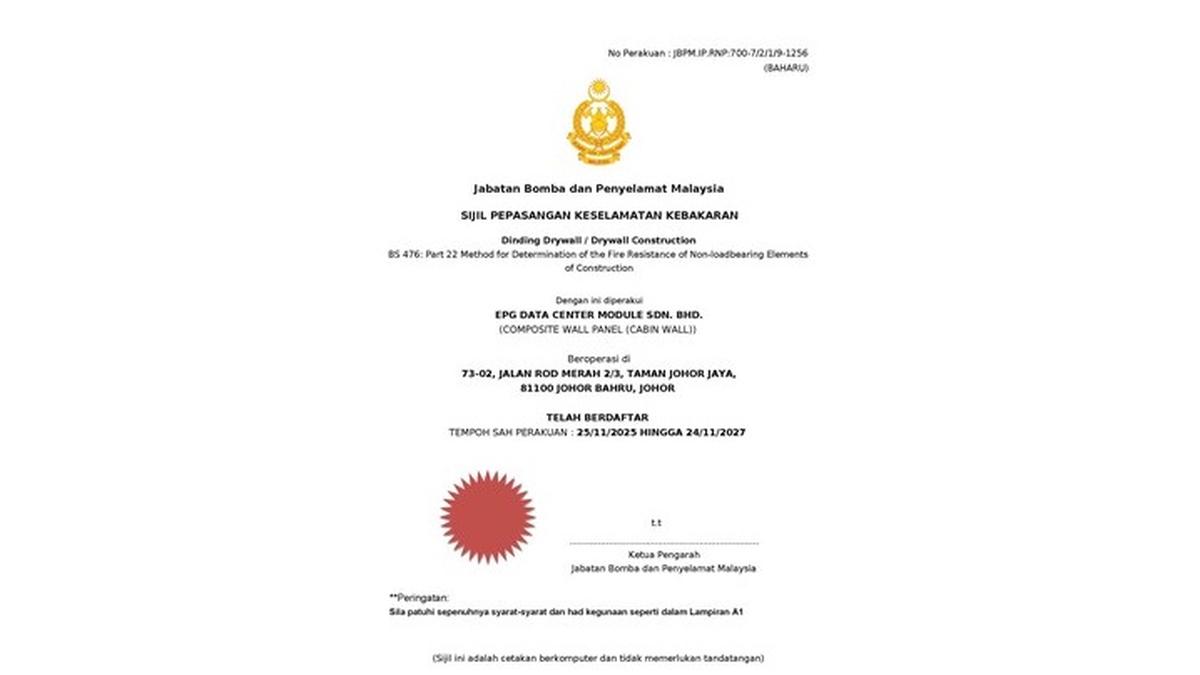 EPG Earns Malaysia’s BOMBA Approval, Paving the Way for Wider Modular Data Center Deployment in ASEAN