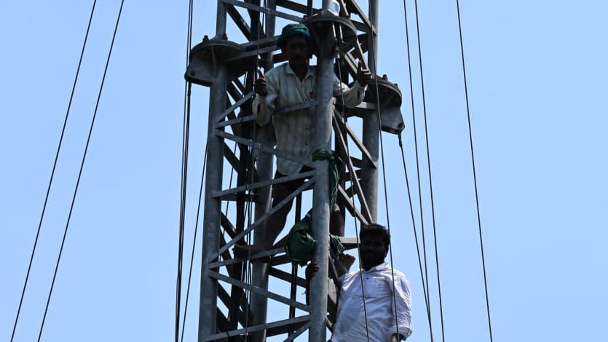 Protesting Tamil Nadu farmers try climbing mobile tower in Delhi's Jantar Mantar