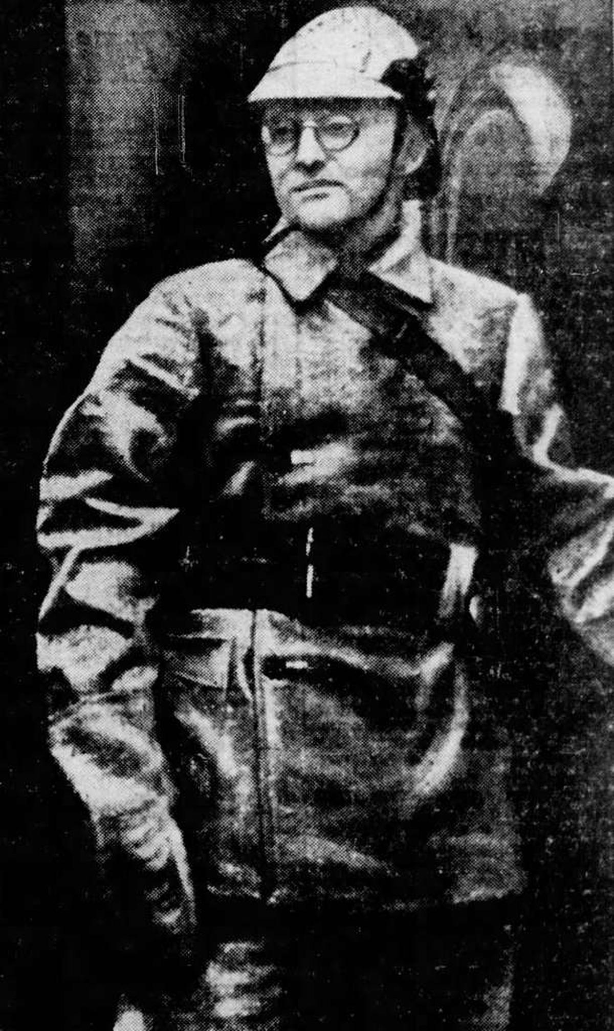 Dmitri Shostakovich standing in his firefighter’s uniform during the beginning of the German siege of Leningrad in 1941.