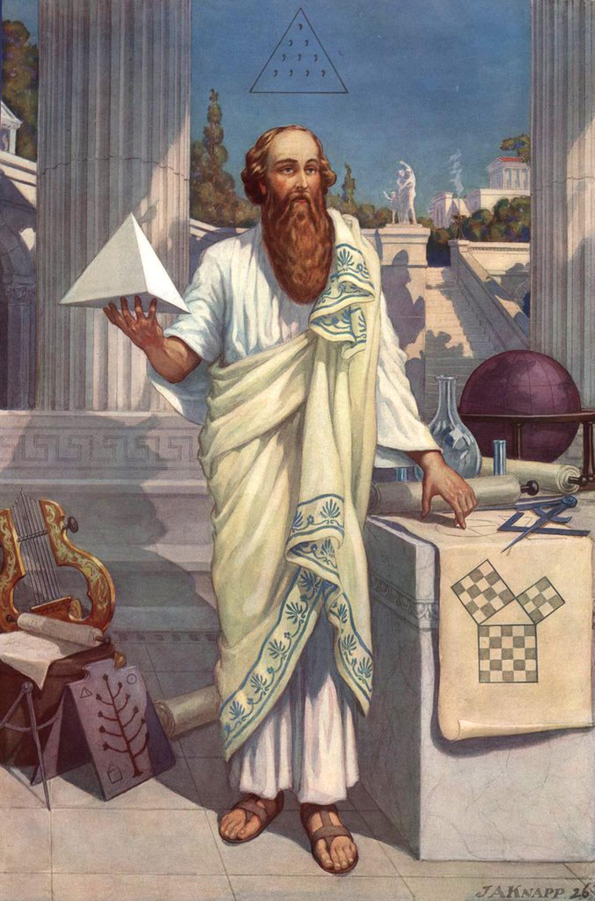 A painting of the Greek Mathematician Pythagoras by John Augustus Knapp.