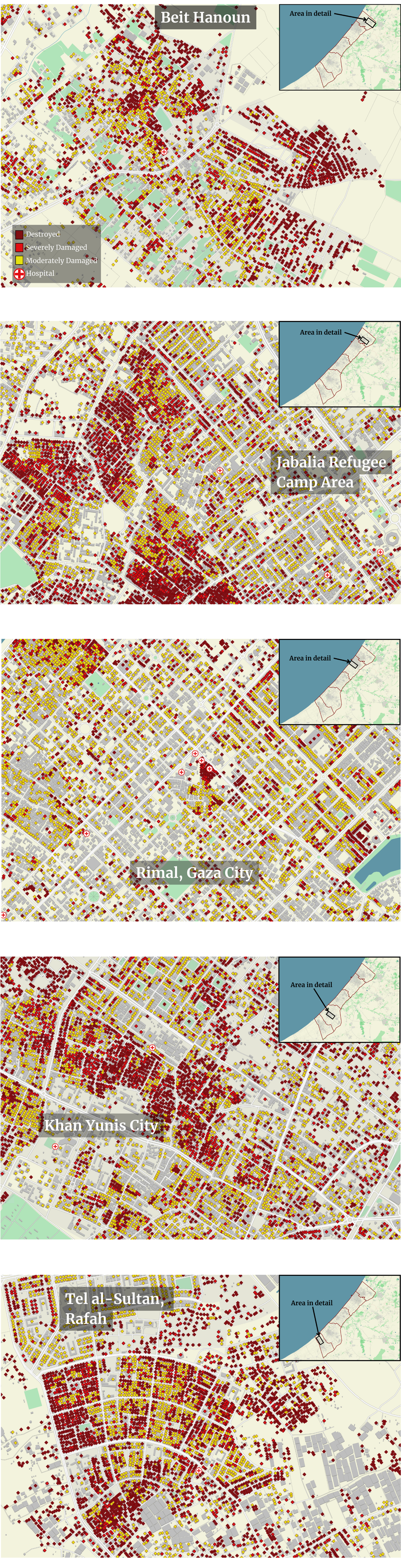 Source: UNOSAT Gaza Strip Comprehensive Damage Assessment; Maps: Gautam Doshi