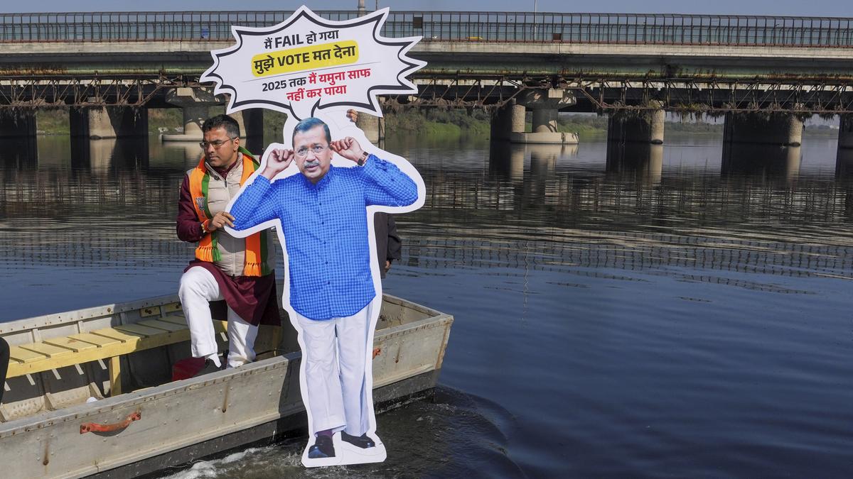 BJP leader Parvesh Verma immerses Kejriwal’s cutout in Yamuna over unfulfilled promise to clean it