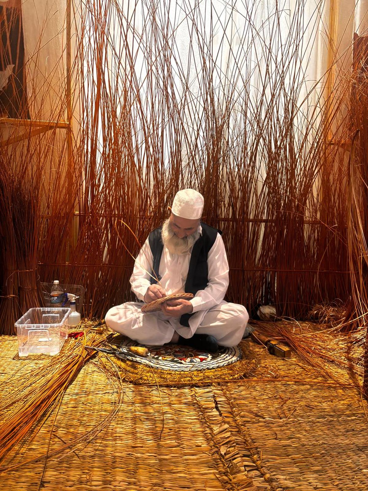 A Kashmiri waguv traditional mat weaver at 10th Serendipity Arts Festival. A Kashmiri waguv traditional mat weaver at 10th Serendipity Arts Festival.
