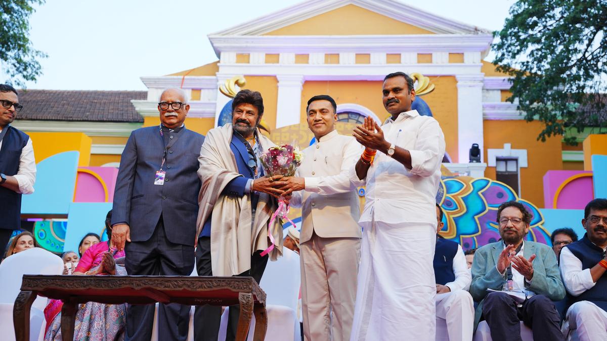Governor Pusapati Ashok Gajapathi Raju, Chief Minister Dr. Pramod Sawant, and Union Minister L. Murugan honour Nandamuri Balakrishna’s for his 50 years in cinema at the opening ceremony of the 56th International Film Festival of India, Goa.