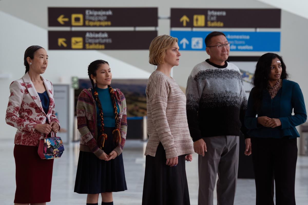 Sharon Gee, Darinka Arones, Rhea Seehorn, Amarburen Sanjid and Menik Gooneratne in “Pluribus”