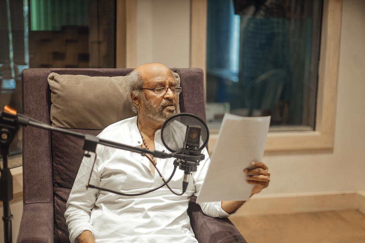 Rajinikanth during a recent dubbing session for the re-release of ‘Baba’