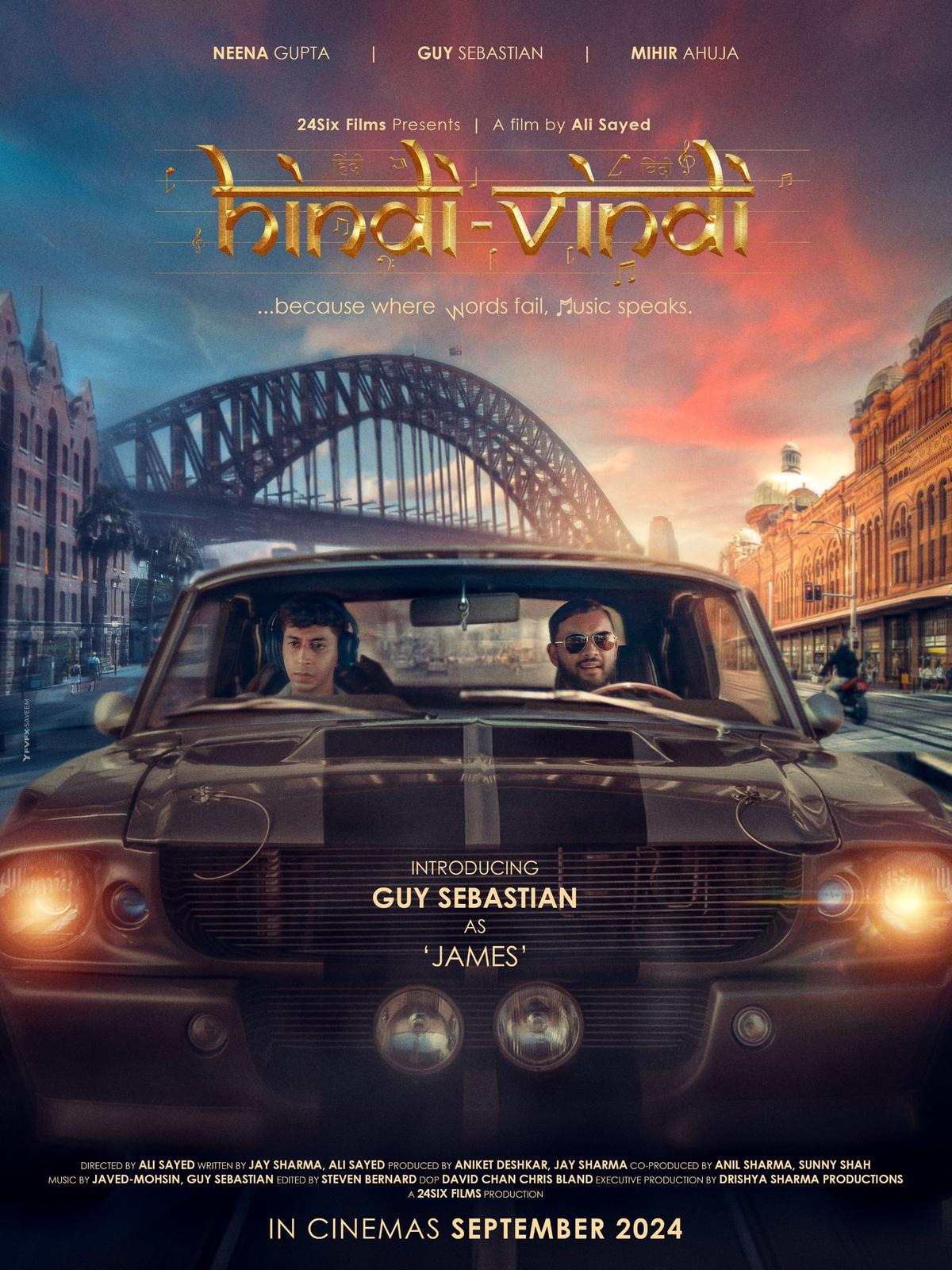 Mihir Ahuja, Guy Sebastian on a poster for ‘Hindi-Vindi’