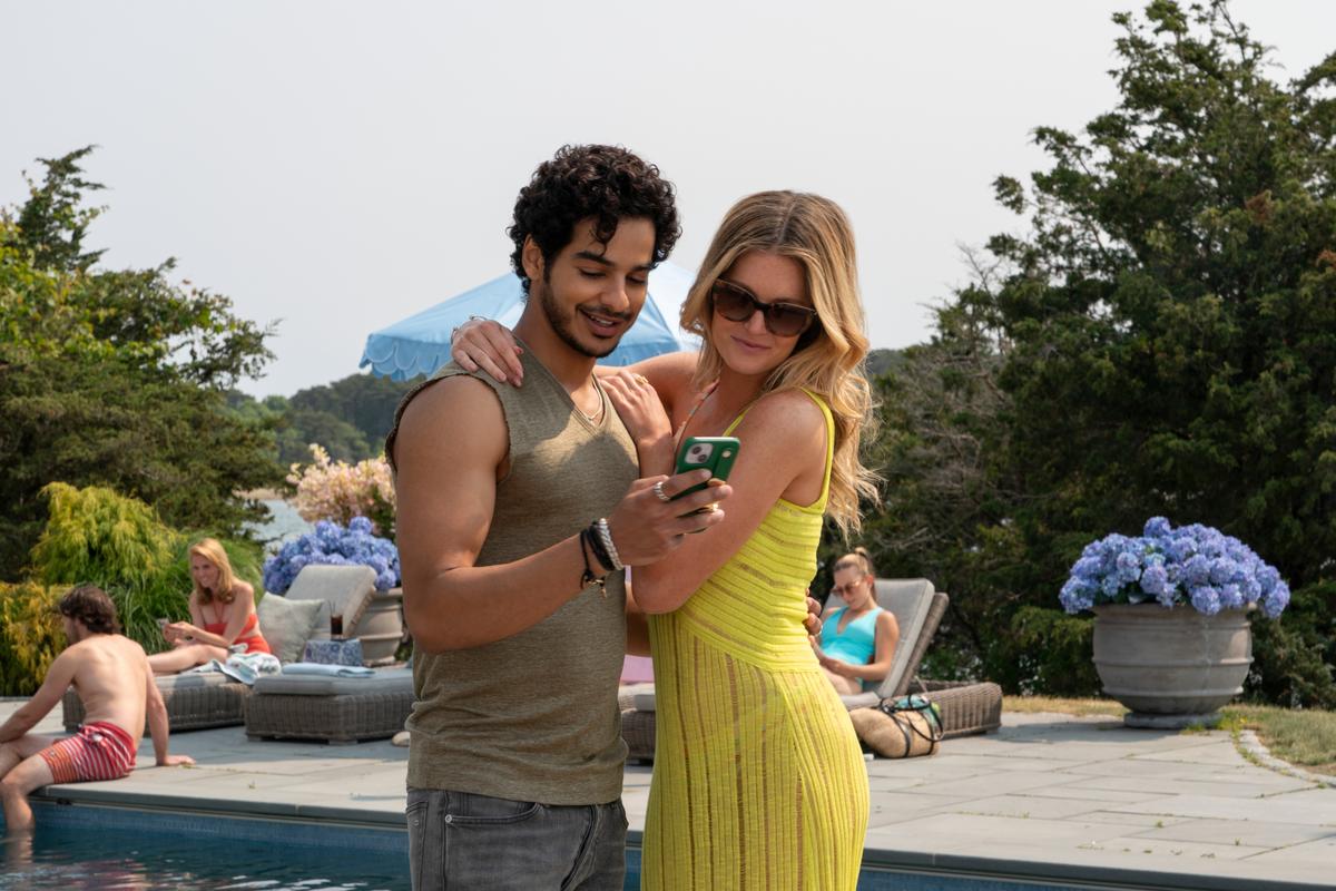 Ishaan Khattar as Shooter Dival, Meghann Fahy as Merritt Monaco in episode 101 of ‘The Perfect Couple’