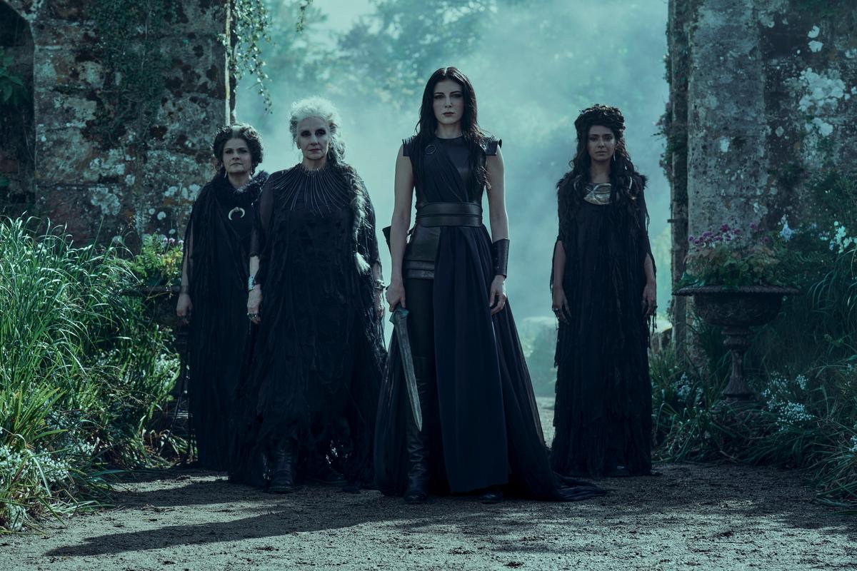 (L to R) Nina Wadia as The Mother, Souad Faress as Crone, Razane Jammal as Lyta Hall, Dinita Gohil as The Maiden in ‘The Sandman’