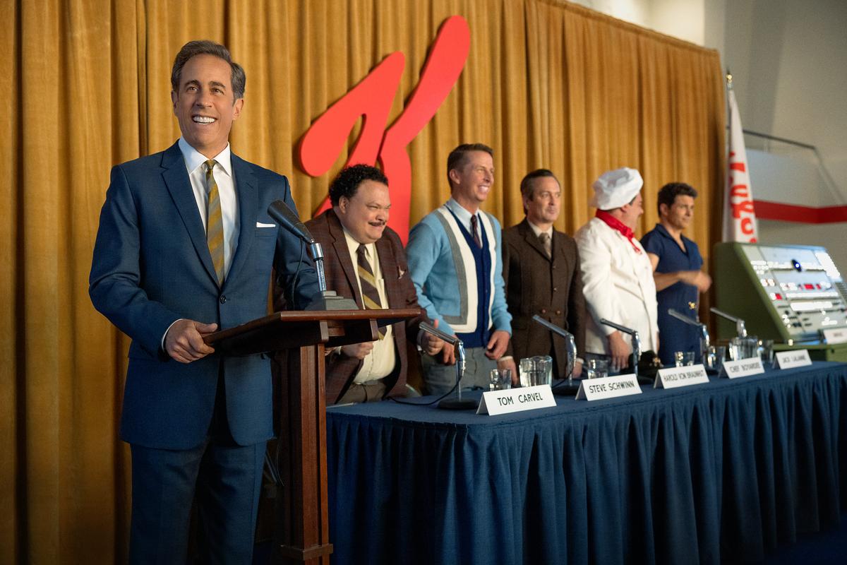 Jerry Seinfeld as Bob Cabana, Adrian Martinez as Tom Carvel, Jack McBrayer as Steve Schwinn, Thomas Lennon as Harold Von Braunhut, Bobby Moynihan as Chef Boyardee and James Marsden as Jack LaLanne in ‘Unfrosted’