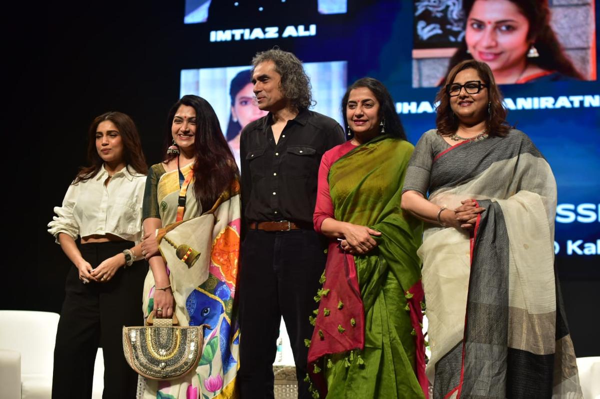 Bhumi Pednekar, Kushboo Sundar, Imtiaz Ali, Suhasini Mani Ratnam, and Vani Tripathi Tikoo during the first-panel discussion on Women’s Safety and Cinema at the 55th International Film Festival of India (IFFI), in Goa