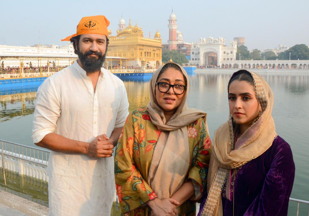 Vicky Kaushal, Meghna Gulzar and actor Sanya Malhotra at the Golden Temple in Amritsar, Punjab