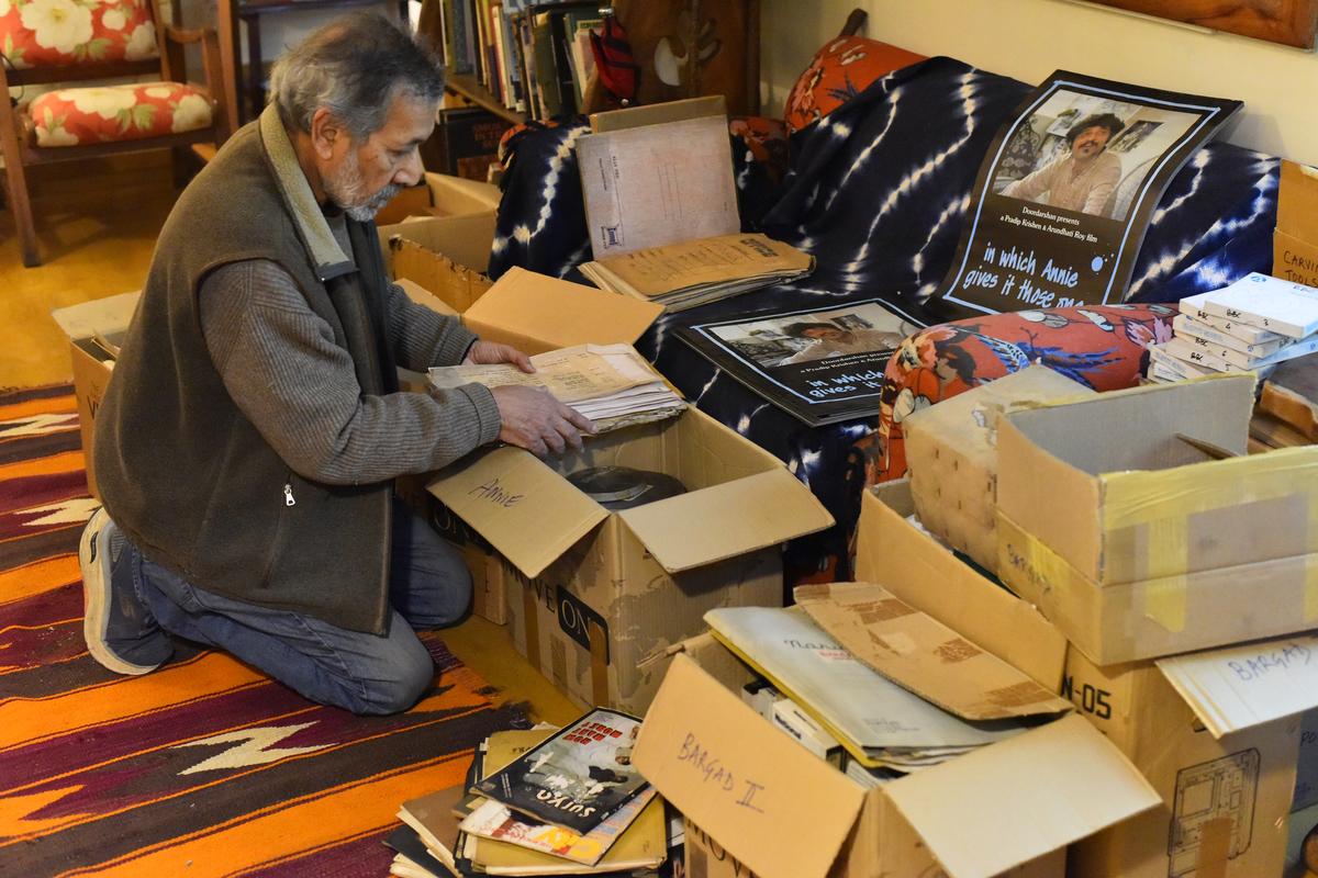 Pradip Krishen with film material at his Delhi home.