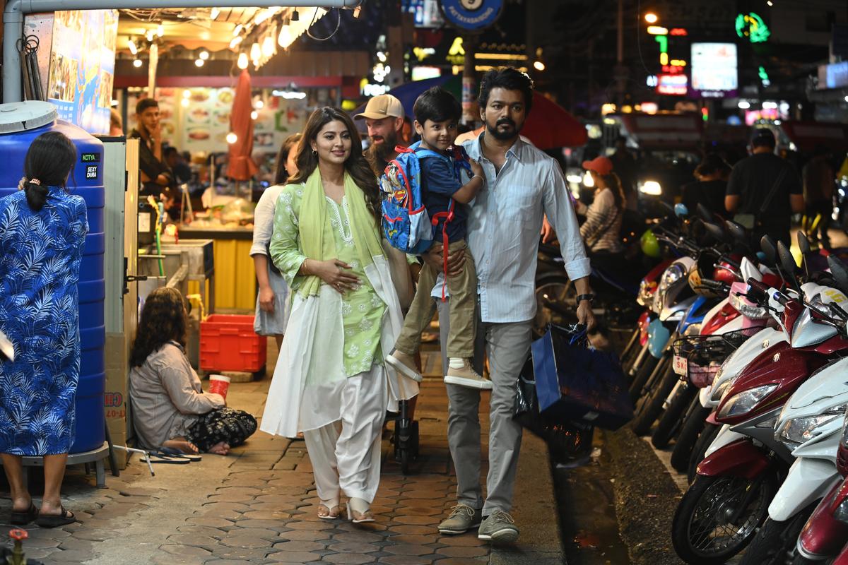 Sneha and Vijay in a still from ‘The Greatest of All Time’ 