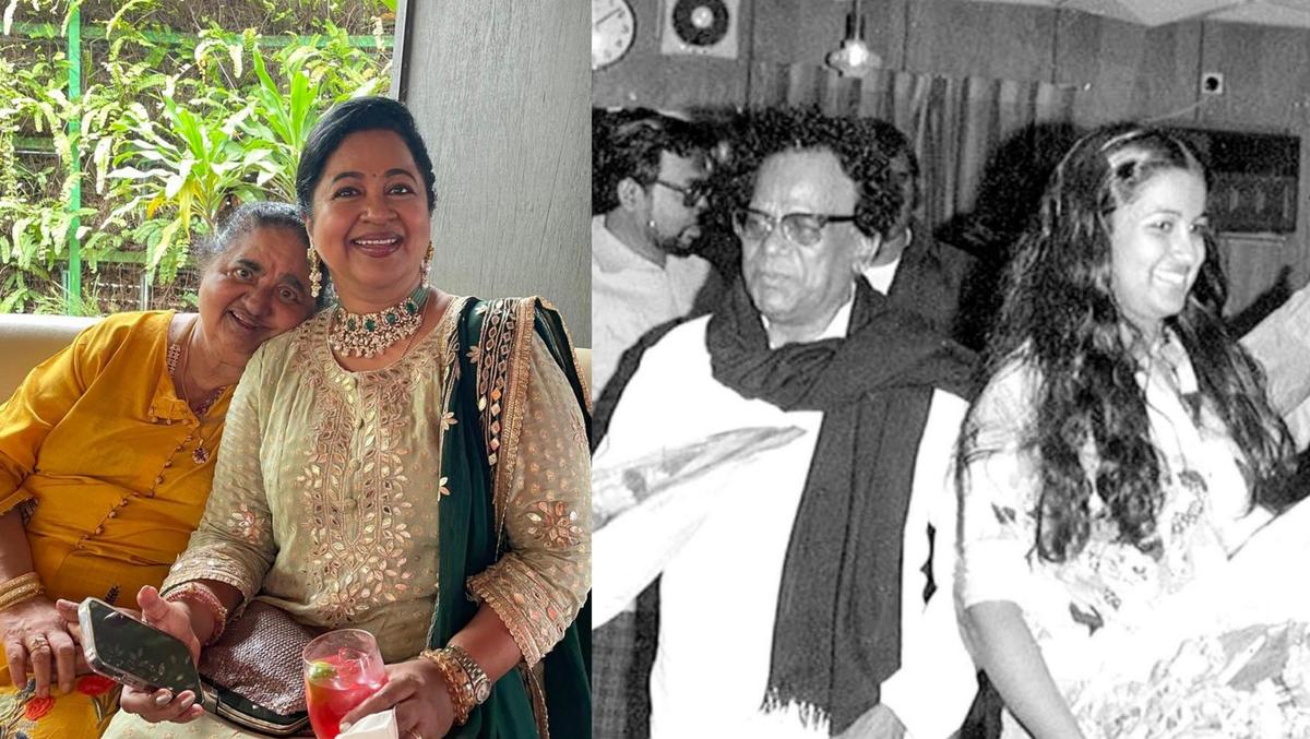 राडिका सरथकुमार अपनी दिवंगत मां गीता, जो कि एक श्रीलंकाई तमिल हैं, के साथ; (दाएं) अपने पिता, प्रसिद्ध अभिनेता और राजनीतिज्ञ एमआर राधा के साथ।