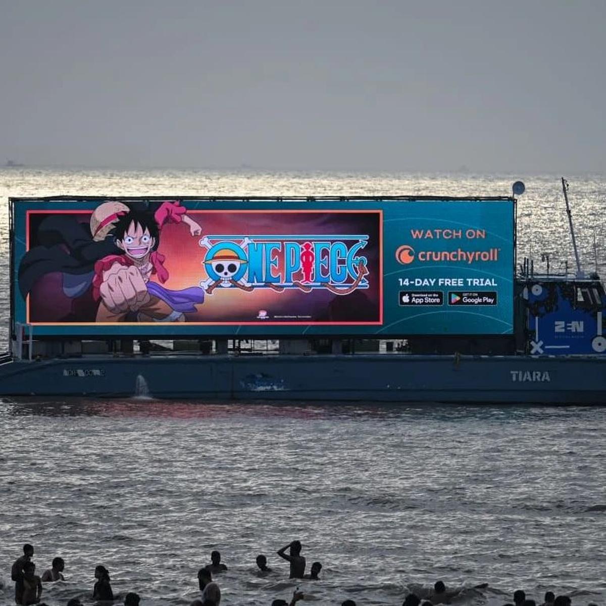 Crunchyroll India advertises ‘One Piece’ on a ship along Juhu Beach, Mumbai