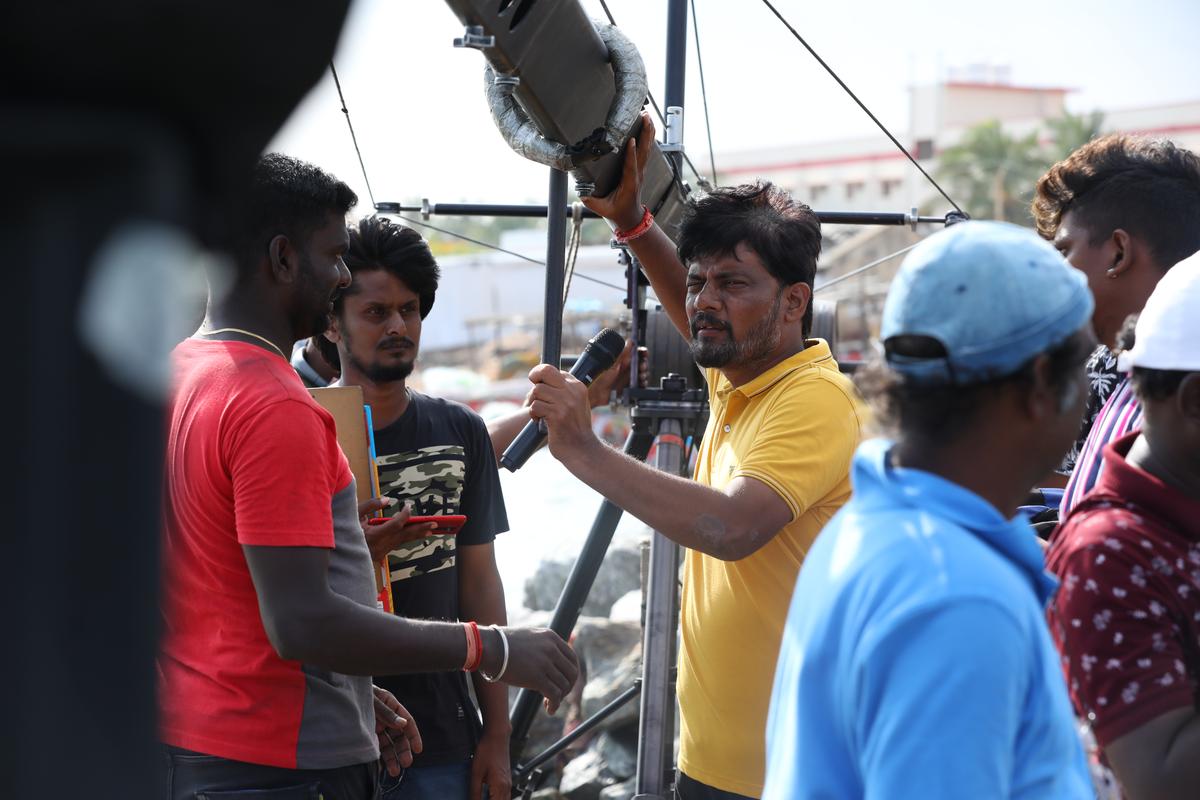 Director Chimbudevan on the sets of 'Boat'