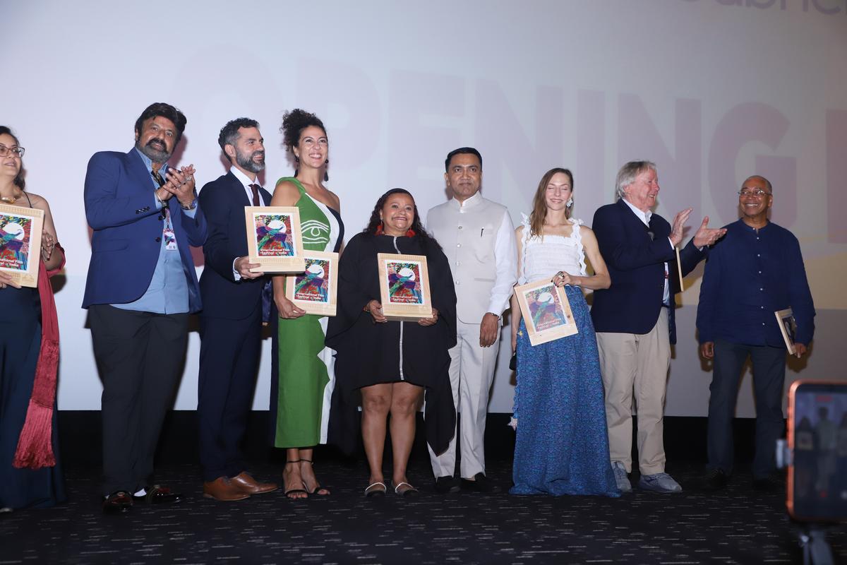 Nandamuri Balakrishna, Chief Minister Dr. Pramod Sawant pose alongside director Gabriel Mascaro and the cast and crew of ‘The Blue Trail’ at the 56th International Film Festival of India, Goa.