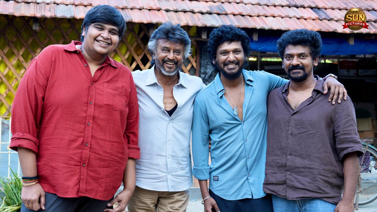 Karthik Subbaraj, Rajinikanth, Lokesh Kanagaraj and Nelson from the sets of ‘Coolie’