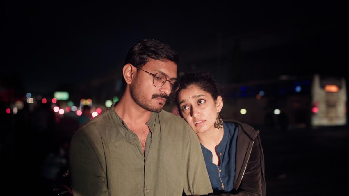Jishankar Aryar and Ashwita Hegde in 'It's Nice Nice Meeting You'. Jishankar Aryar and Ashwita Hegde in 'It's Nice Nice Meeting You'.