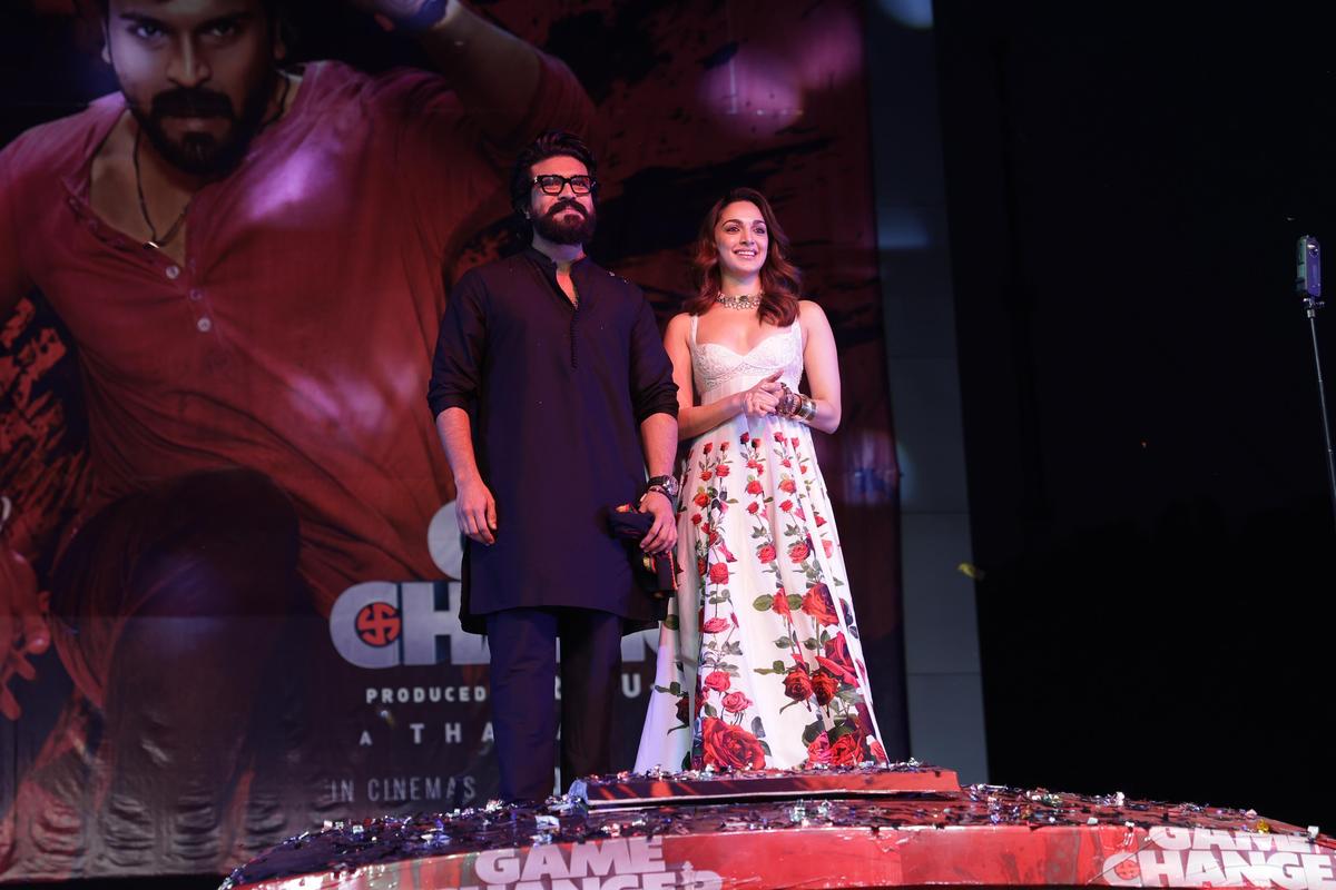 Ram Charan and Kiara Advani attend the ‘Game Changer’ teaser release event at  Lucknow’s Pratibha Theatre