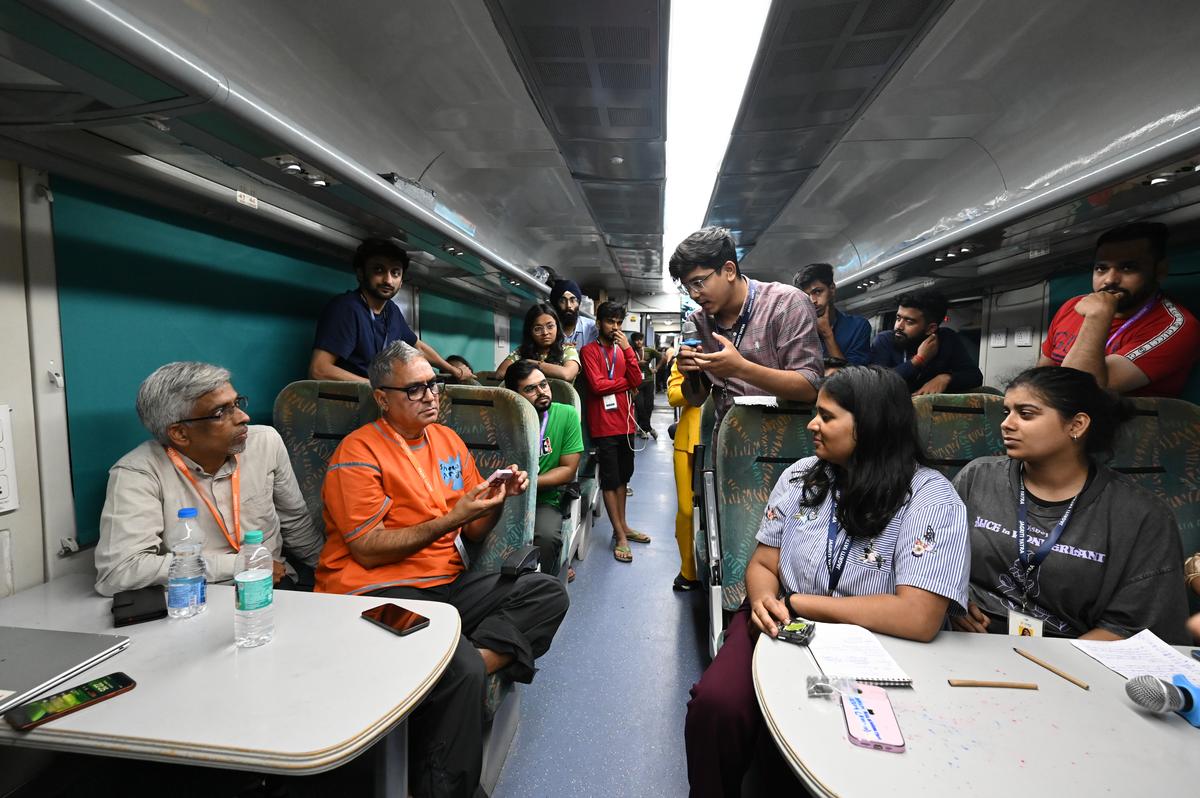 An entrepreneurial session on, aboard the Jagriti Yatra