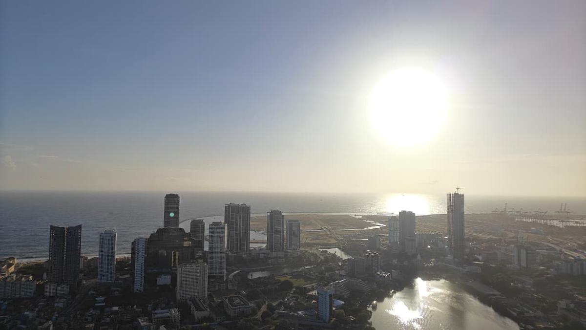 The Colombo Galle Face skyline at sunset, as seen from the Lotus Tower