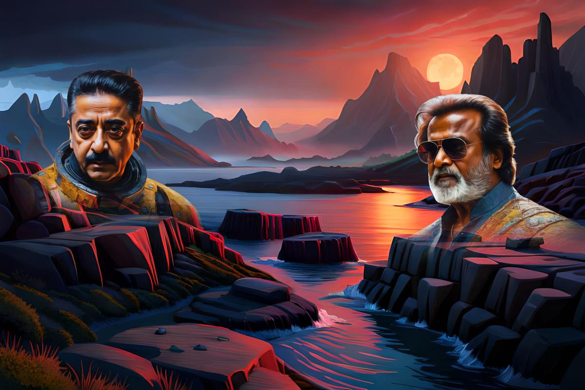 An AI-generated image of what could be the ultimate blockbuster: a film starring Rajinikanth and Kamal Haasan 