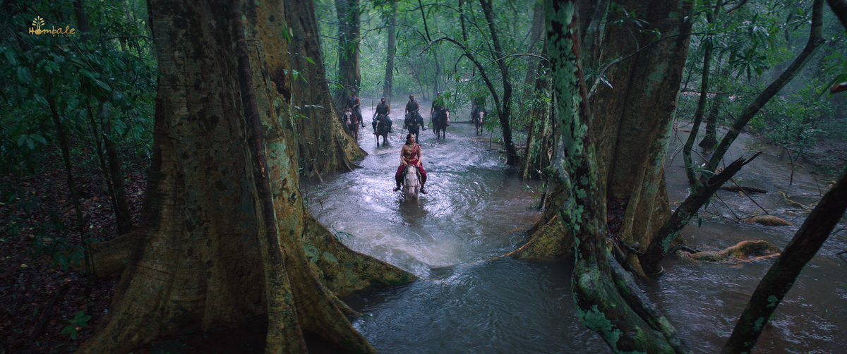 Rukmini Vasanth in a sequence inside the forest. Rukmini Vasanth in a sequence inside the forest.