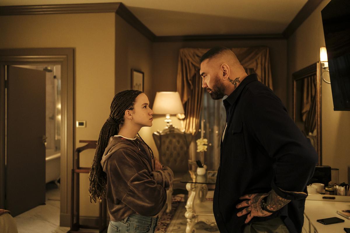 Chloe Coleman as Sophie and Dave Bautista as JJ in ‘My Spy The Eternal City‘