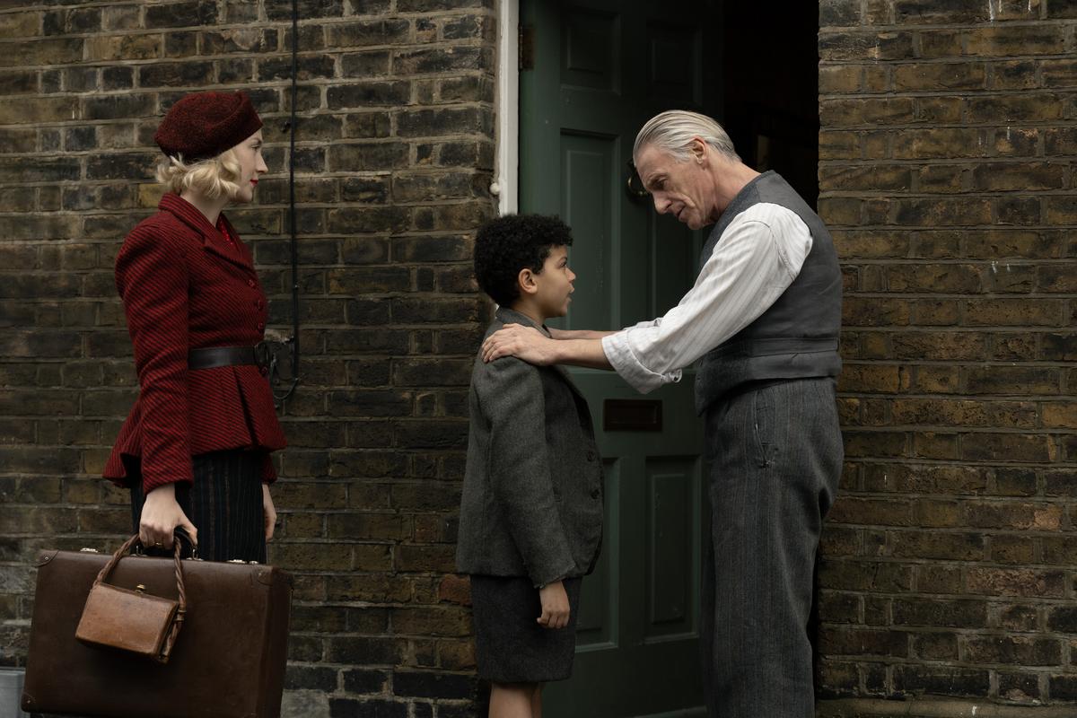 Saoirse Ronan, Elliot Heffernan and Paul Weller in a still from Steve McQueen’s ‘Blitz’