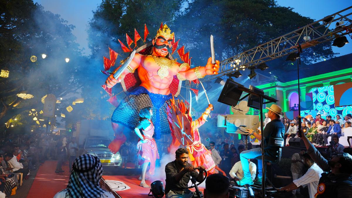 A float passes by onlookers at the opening carnival parade at the 56th International Film Festival of India, Goa