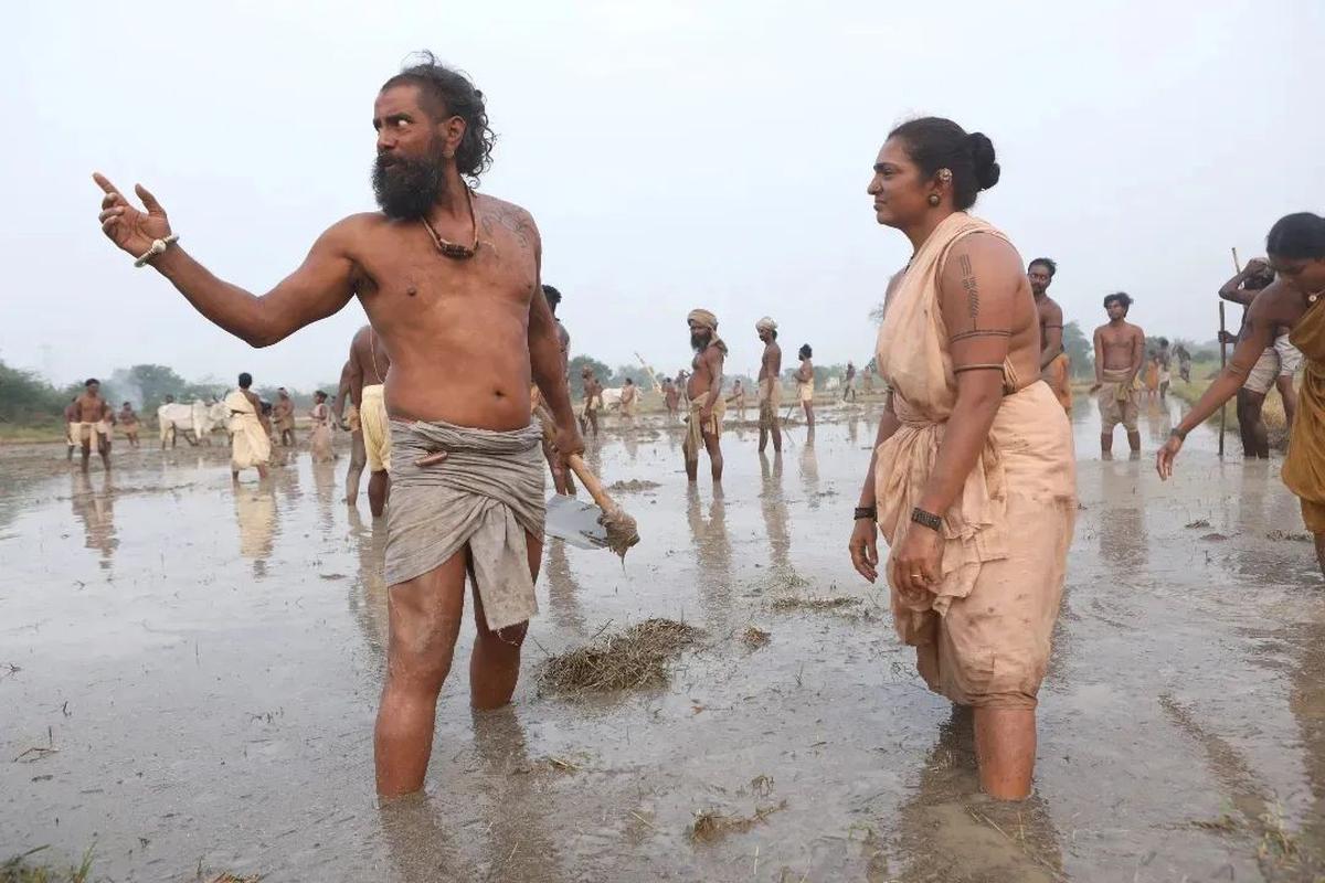 Vikram and Parvathy on the sets of ‘Thangalaan’