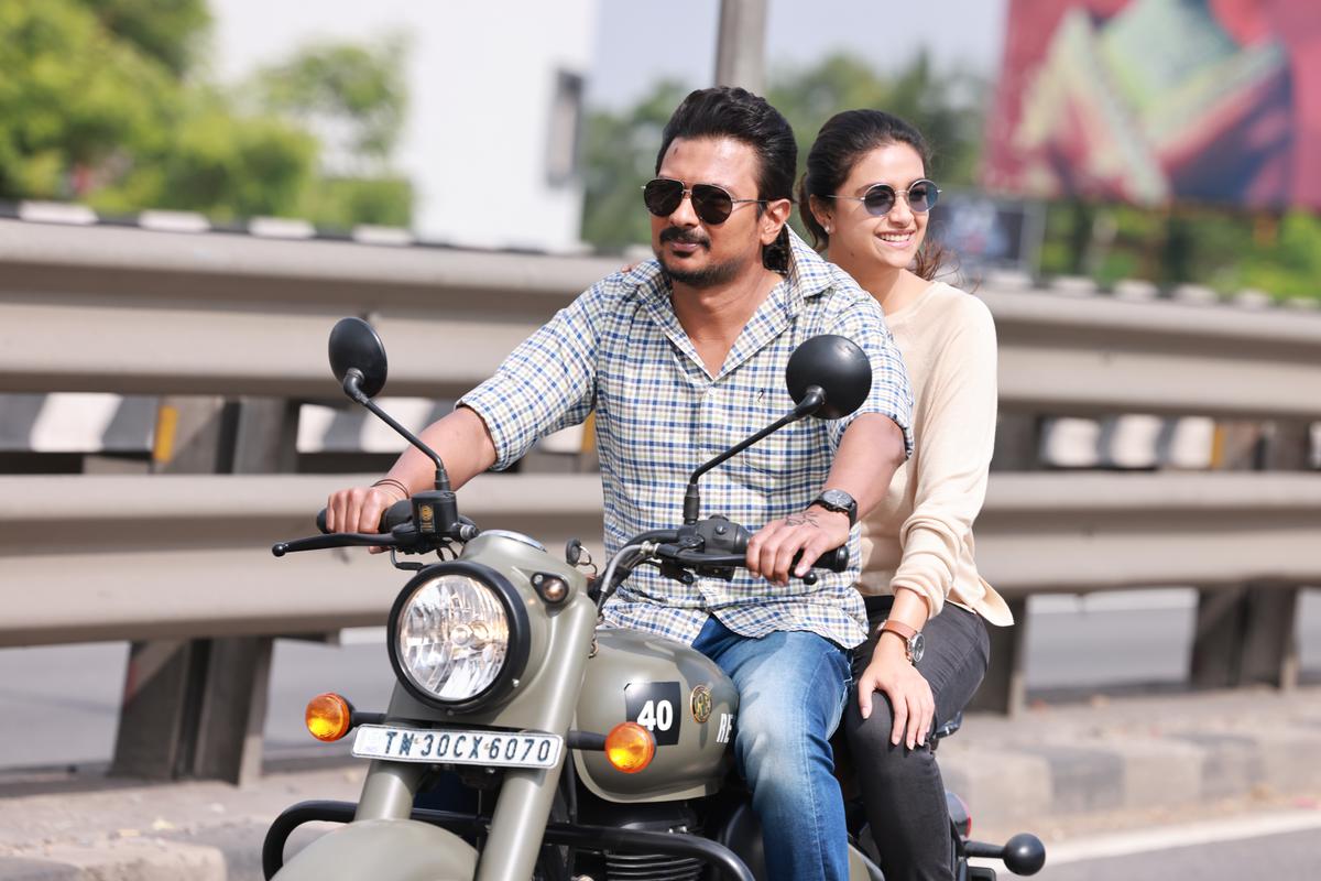 Udhayanidhi Stalin and Keerthy Suresh in a still from ‘Maamannan’