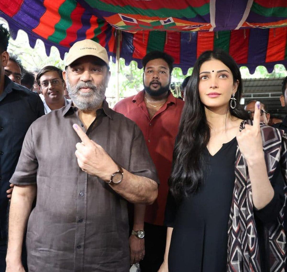 Actor and MNM chief Kamal Haasan casts vote in Chennai