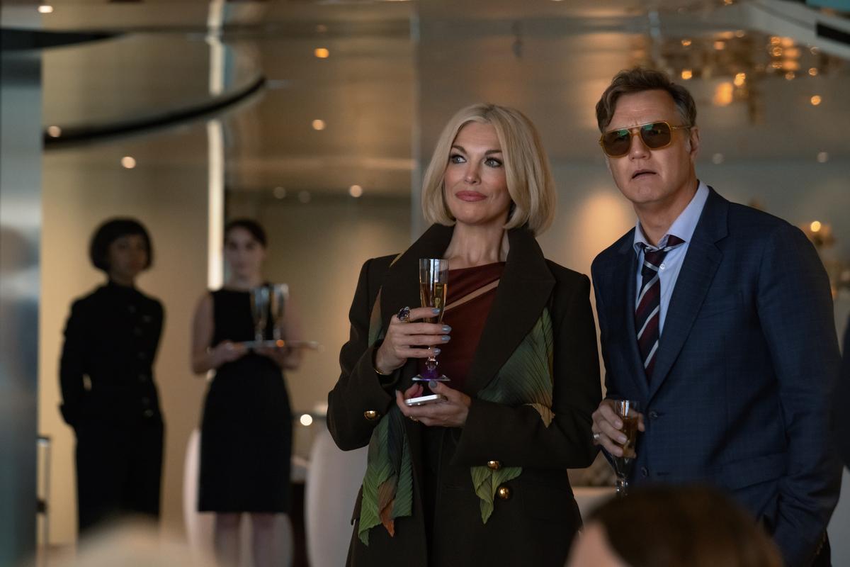 (L-R) Hannah Waddingham and David Morrissey in ‘The Woman in Cabin 10’ (L-R) Hannah Waddingham and David Morrissey in ‘The Woman in Cabin 10’