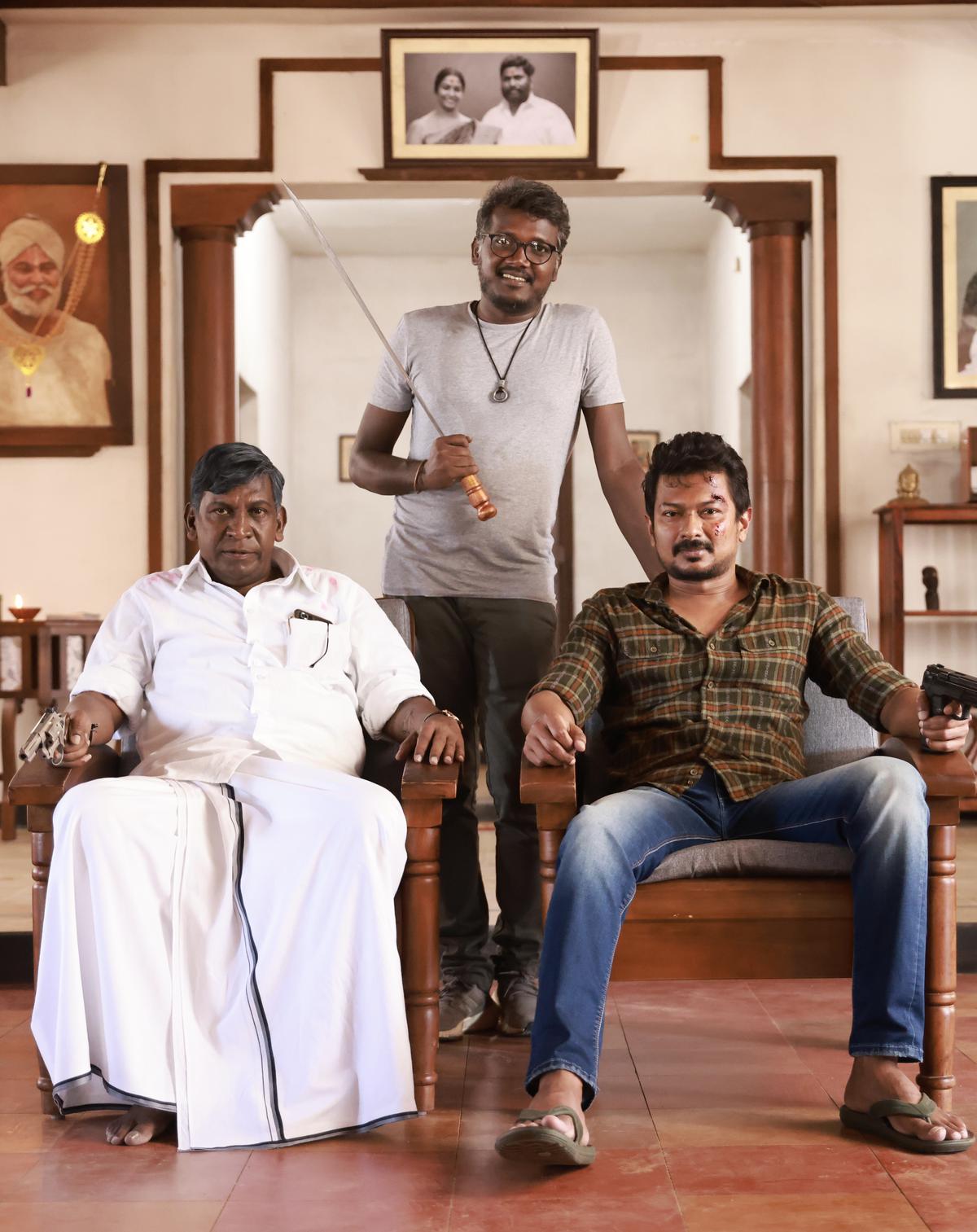Vadivelu, Mari Selvaraj and Udhayanidhi Stalin in Tamil film ‘Maamannan’