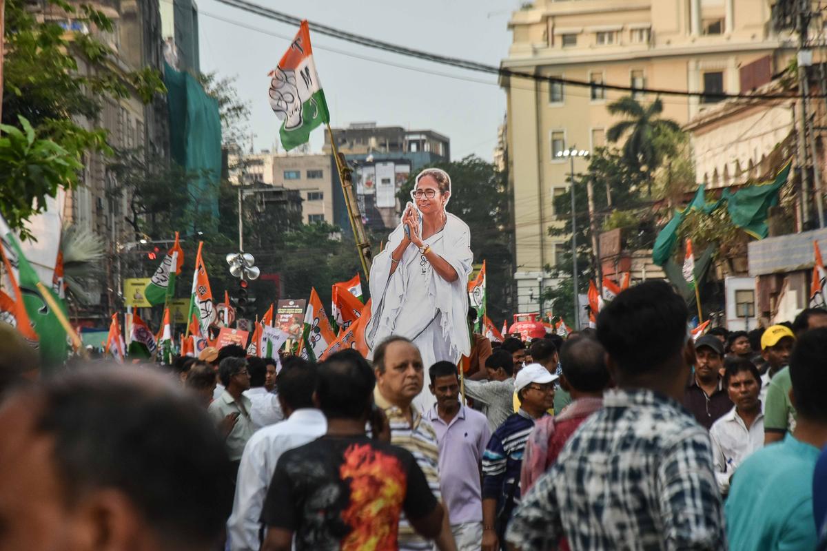 Supporters of Trinamool Congress at a Kolkata protest rally against the BJP government and the shortage of LPG supply in the country, in March.
