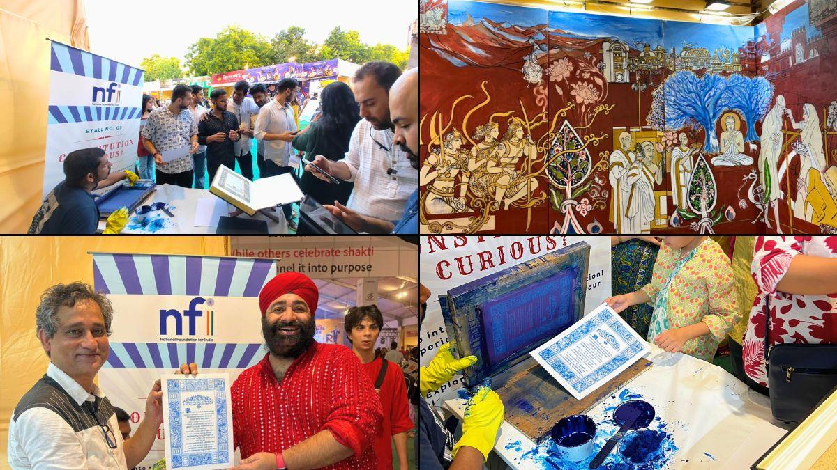 Screen-printed Preambles bring the Constitution into a Durga Puja pandal in Delhi