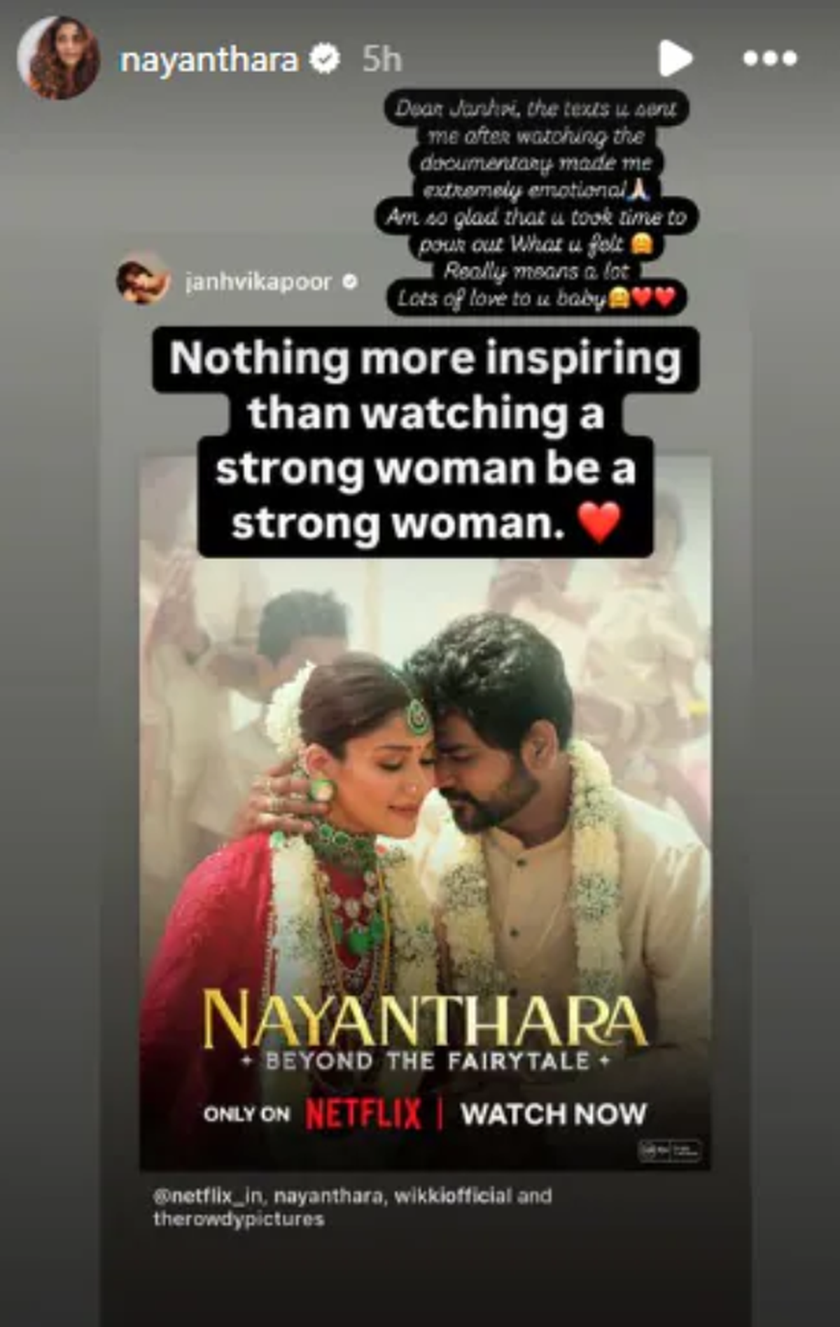 A screengrab from Nayanthara’s Instagram Stories