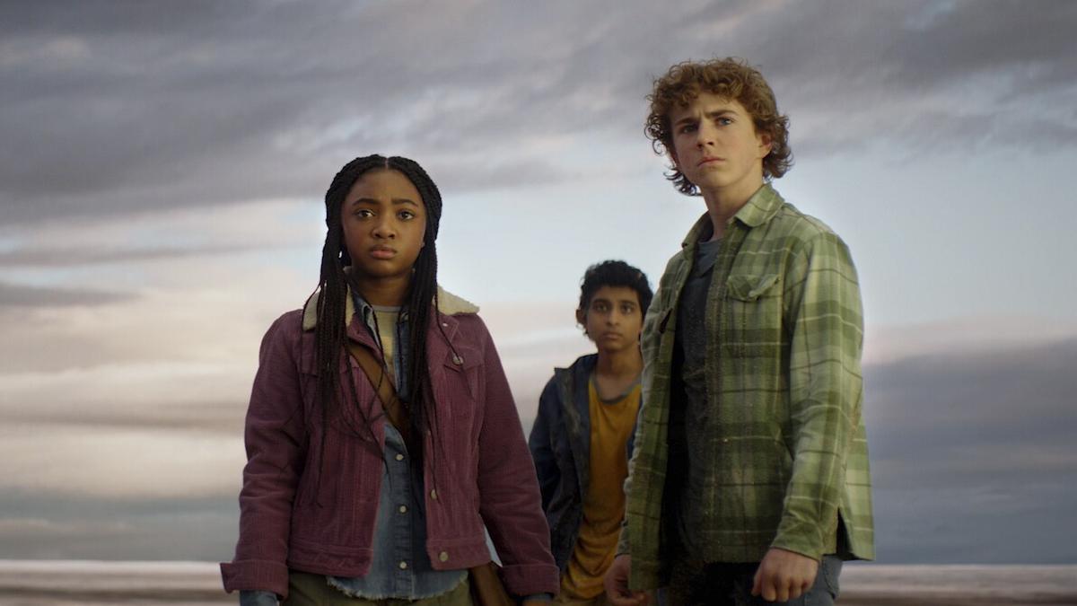 Leah Jeffries, Aryan Simhadri and Walker Scobell in a scene from ‘Percy Jackson and the Olympians’