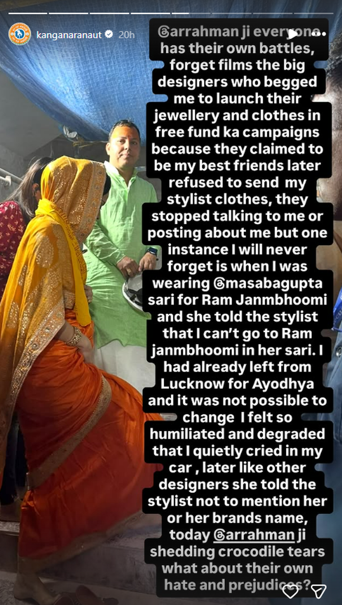 Uno screenshot dalle storie Instagram di Kangana Ranaut