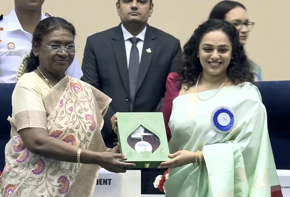 Nithya Menen with the National Award for the Best Actress in a Leading Role.