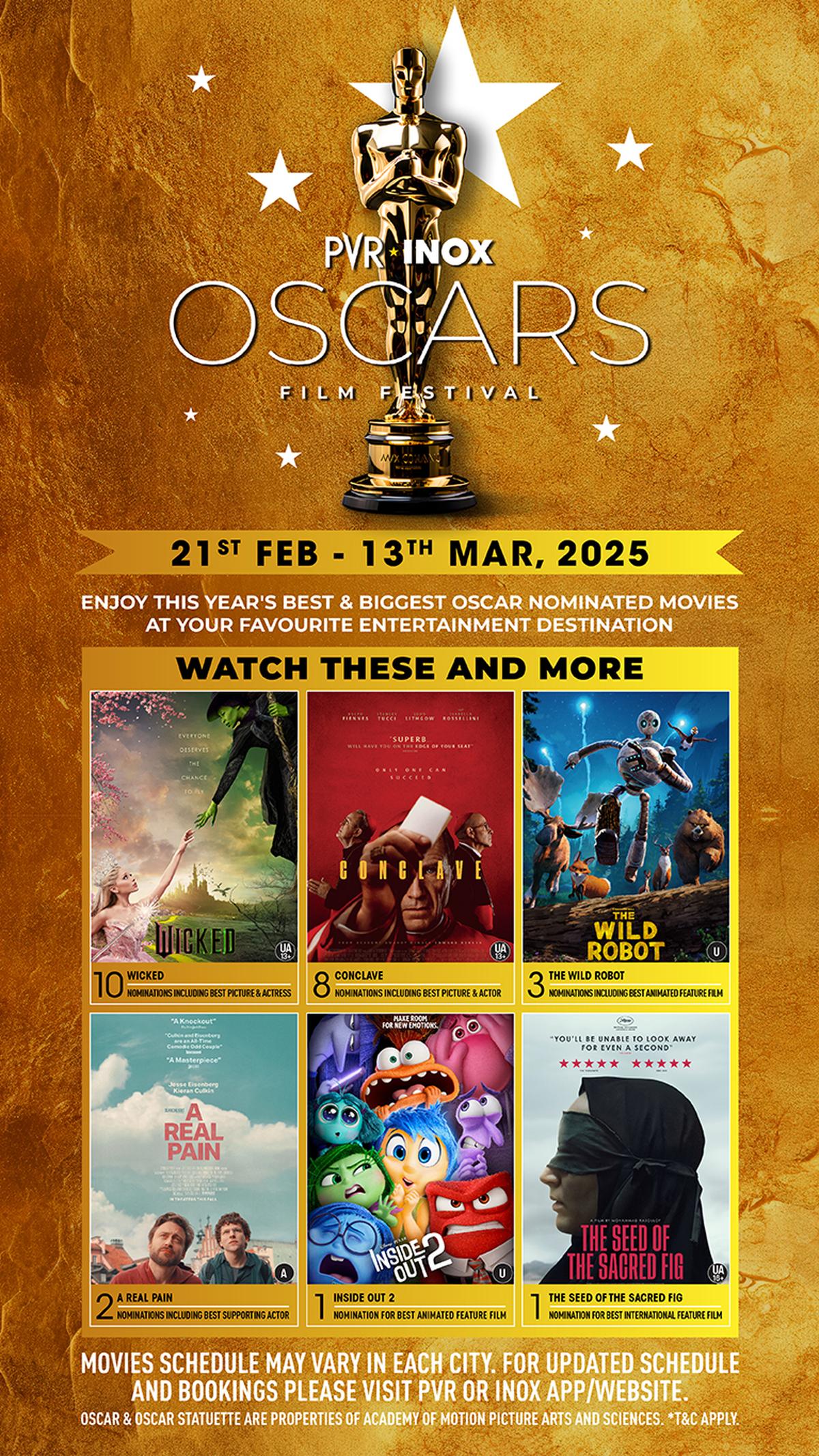 This year a look at the Oscar Film Festival lineup of PVR Inox