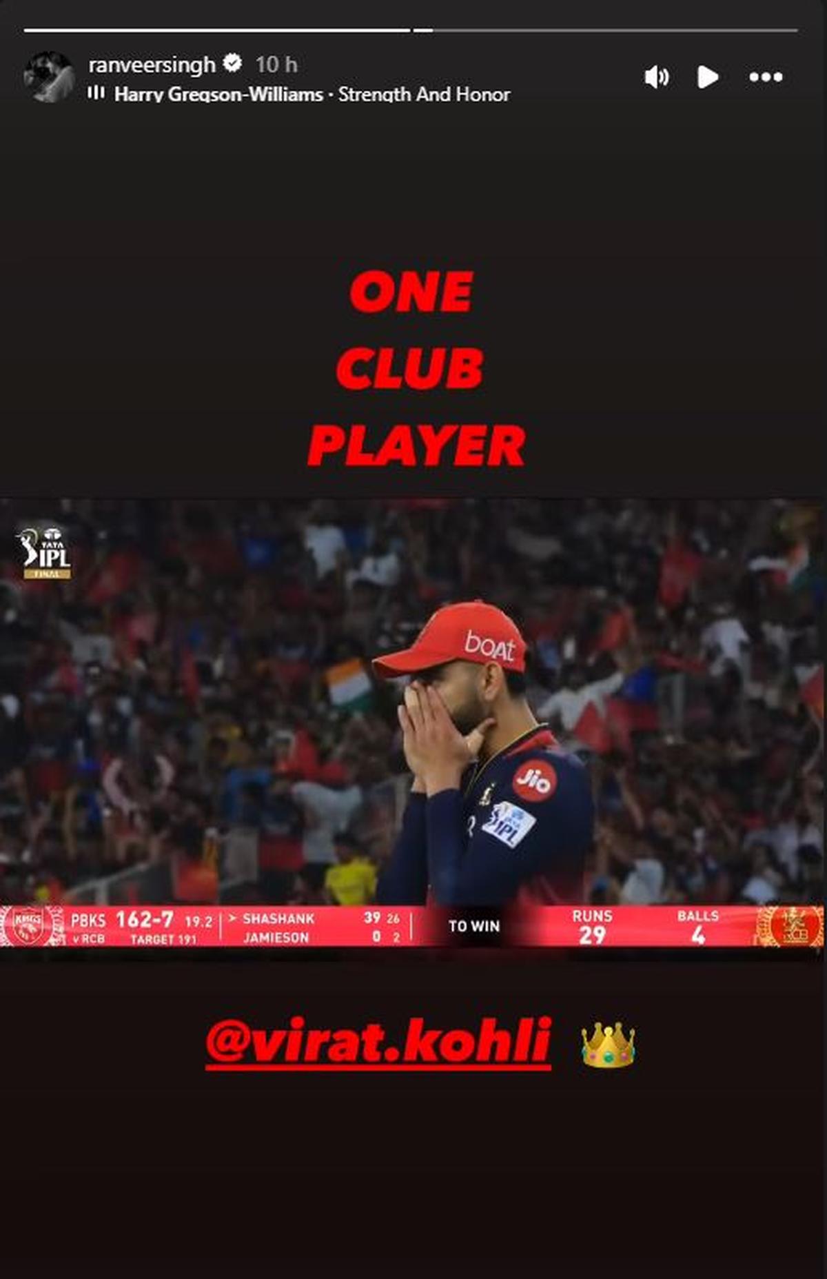 Ranveer Singh’s Instagram story