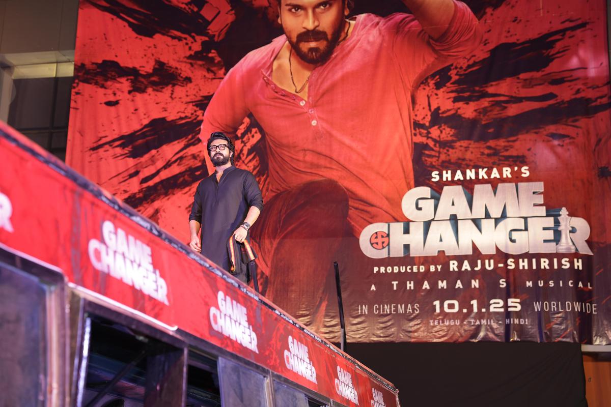 Ram Charan attends the ‘Game Changer’ teaser release event at  Lucknow’s Pratibha Theatre