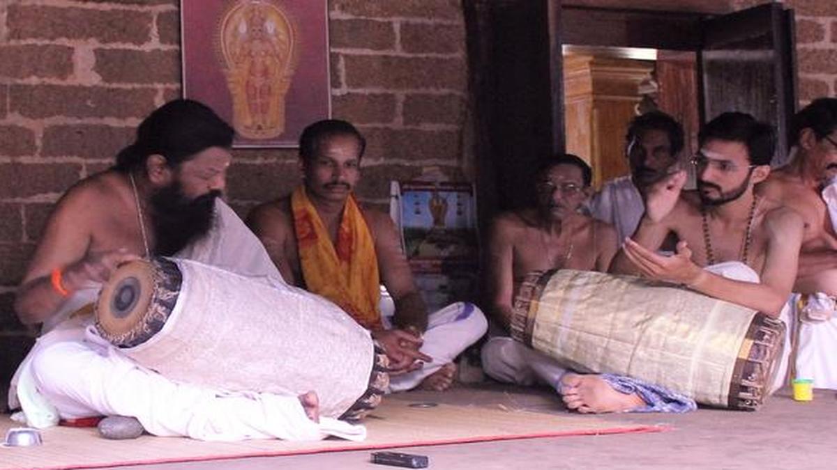Temple performance with mridangam