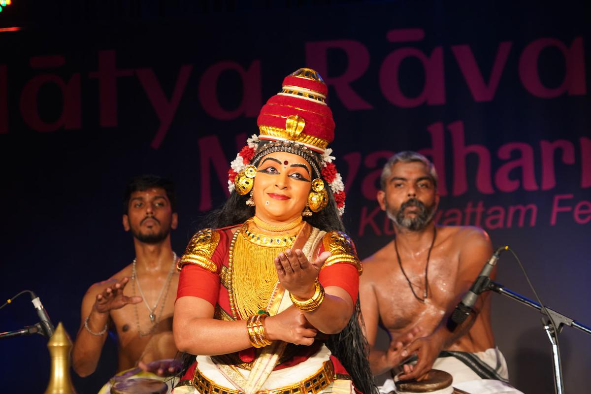 Kalamandalam Sangeeta Mandodari’s Nirvahanam at Natyadharmi 22, organised by the central Sangeet Natak Akademy’s Koodiiyattam Kendra.