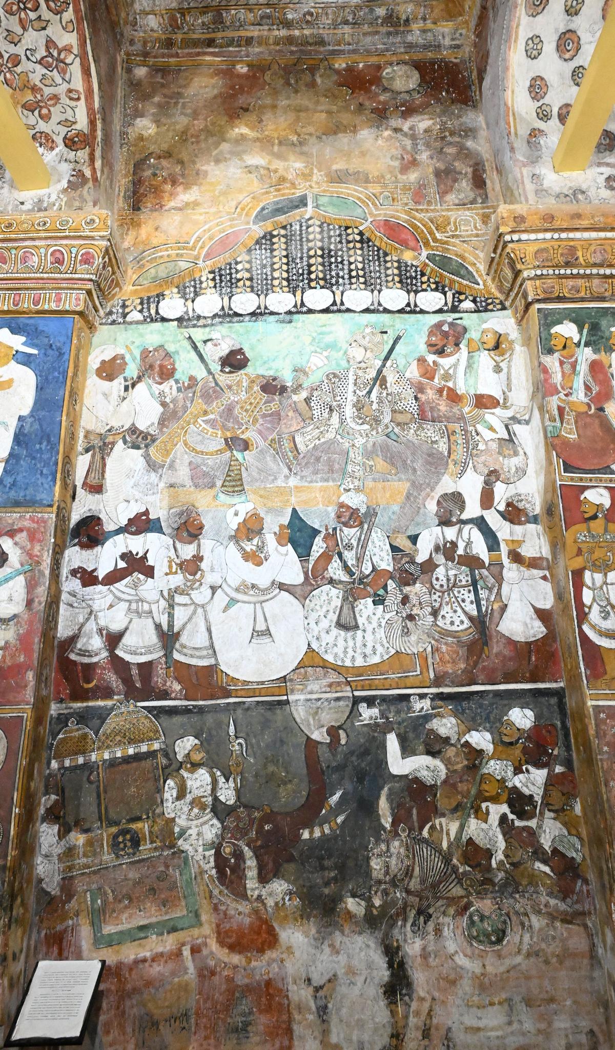 The mural on the walls of the Durbar hall inside the Ramalinga Vilas Palace in Ramanathapuram.