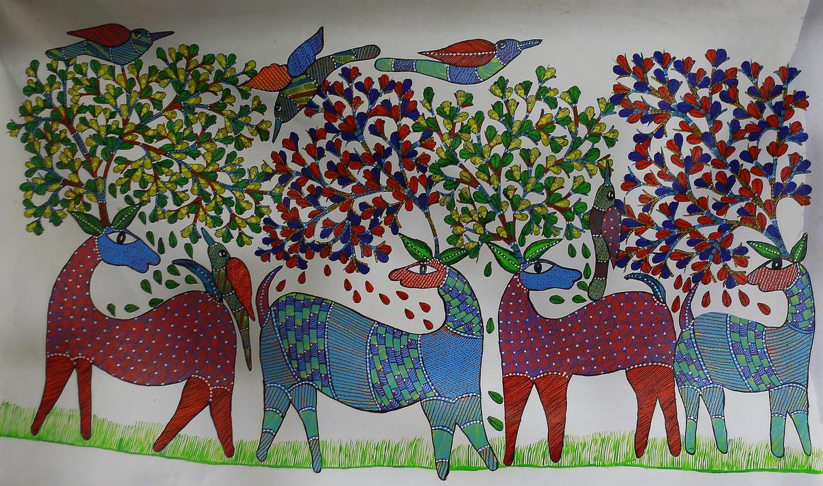 मध्य प्रदेश की गोंड कला जंगलों की कहानियों से ली गई है।